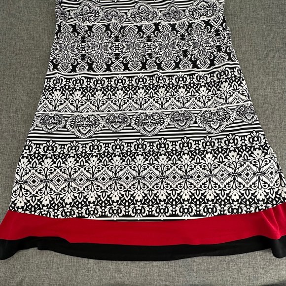 R&K Dress Black‎ White Red Round Neck Sleeveless Large Stretch Mandala Print - Picture 6 of 15
